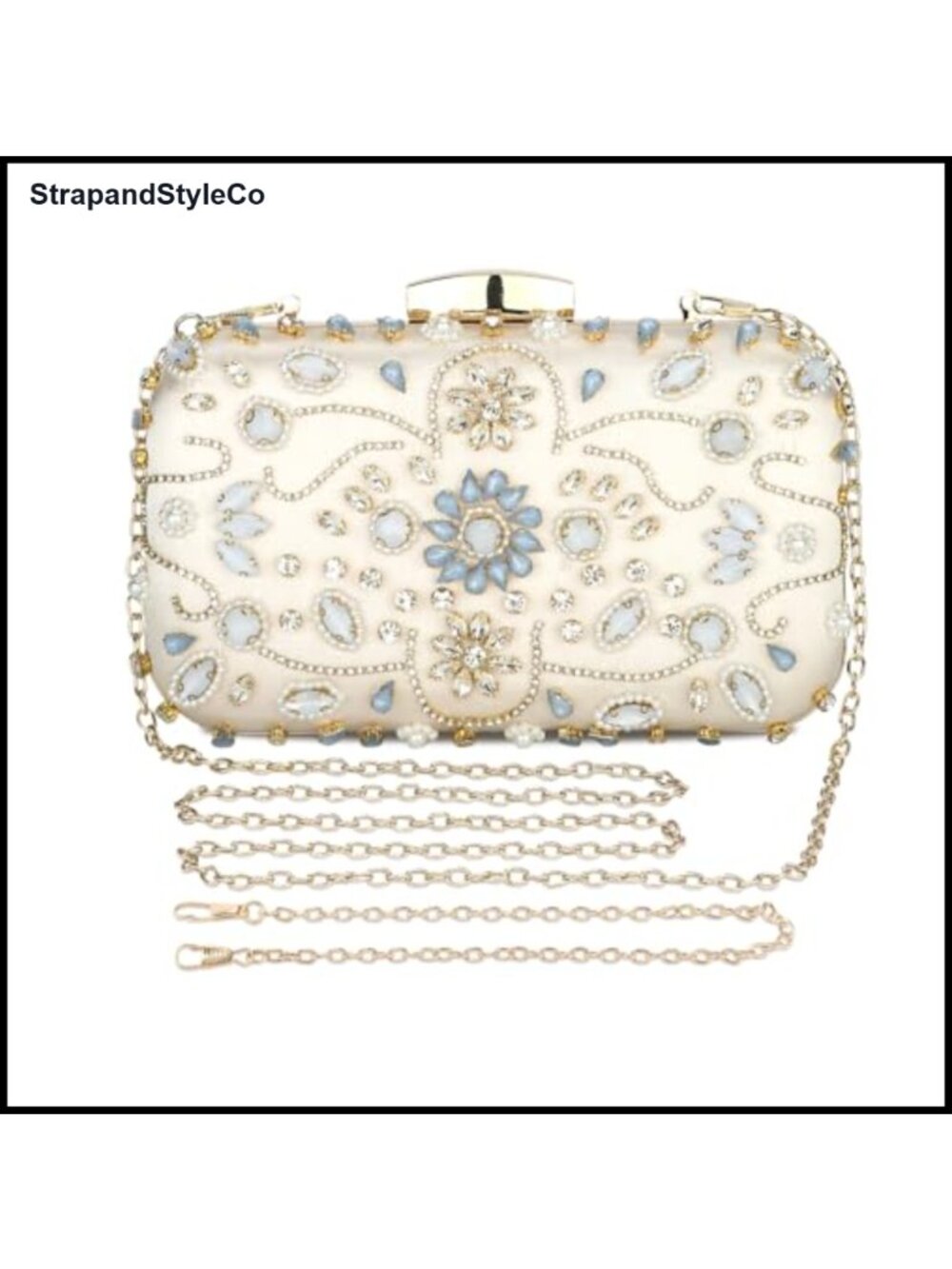 Beaded Rhinestone Evening Clutch Wristlet Crossbody Purse for Wedding Prom